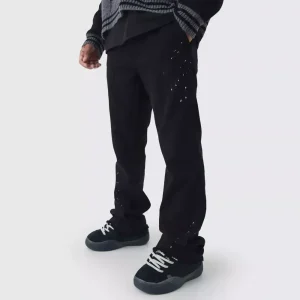 Relaxed Flared Carpenter Paint Splatter Trousers