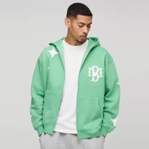 Oversized Star Applique BM Zip Through Hoodie